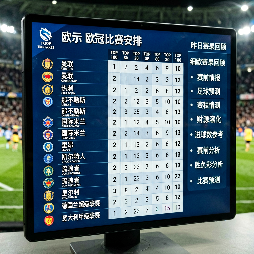赛程表特写，显示即将开始的欧冠比赛安排